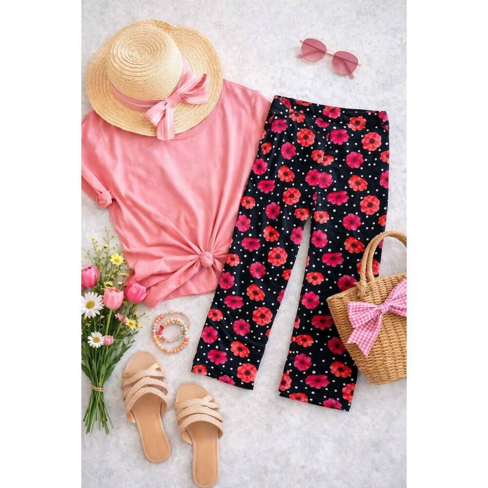 NEW JULIA ROSE women's lisa floral capri leggings in black/ pink